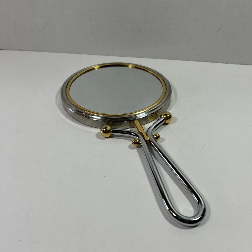 vintage personal mirror With Handle Silver‎ & Gold